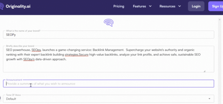 Input Your Brand's Announcement