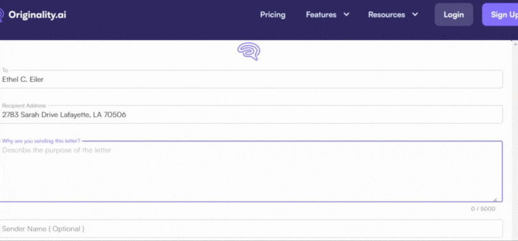 Input Purpose of Letter