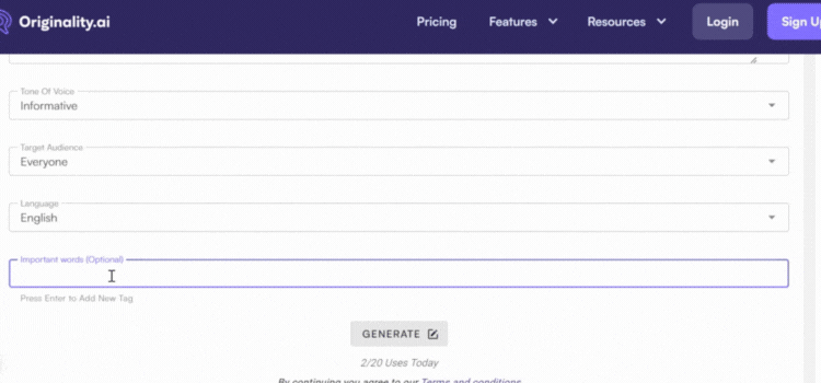 Input Important Words