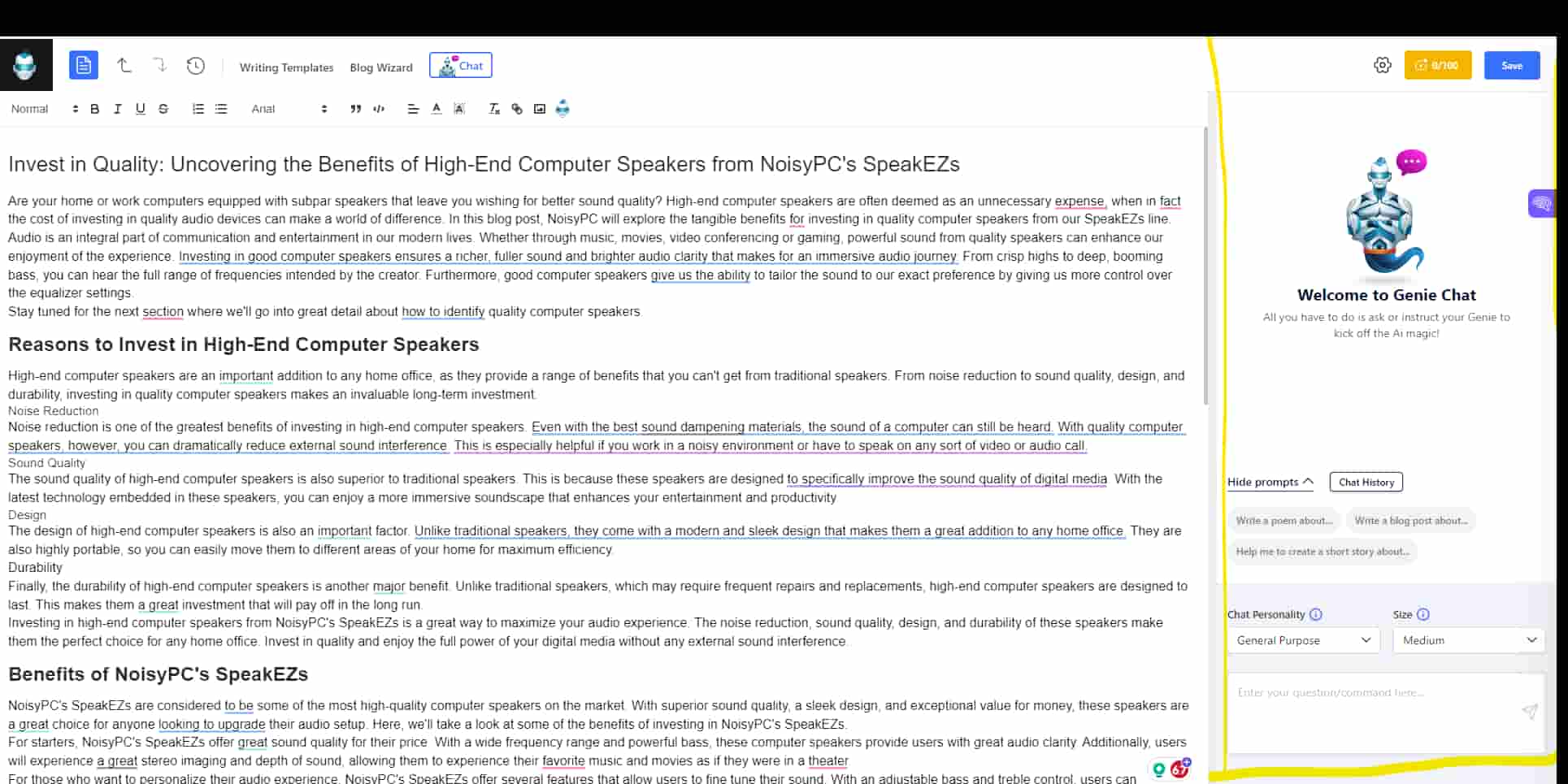 GetGenie AI Chatbot feature for Content Supports