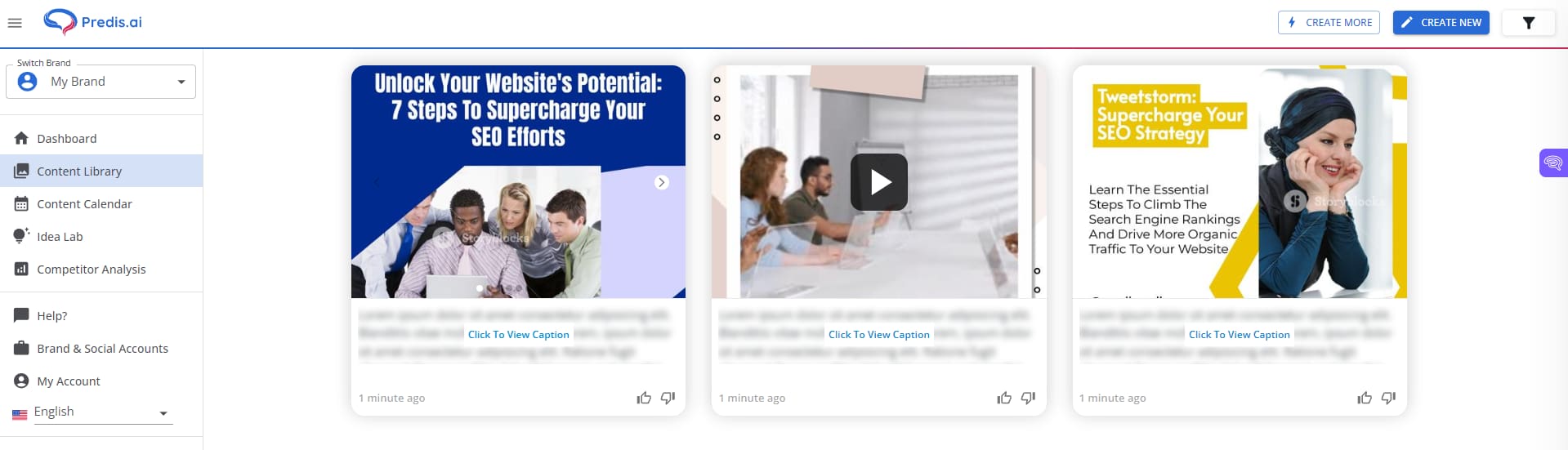 Predis AI social media Content Library