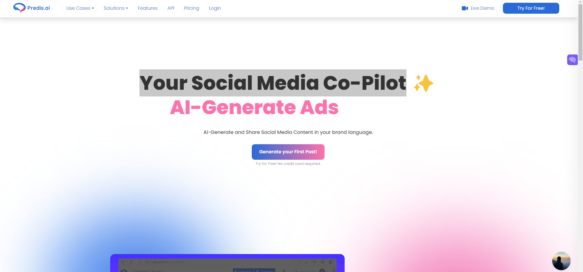 Predis AI Landing Page