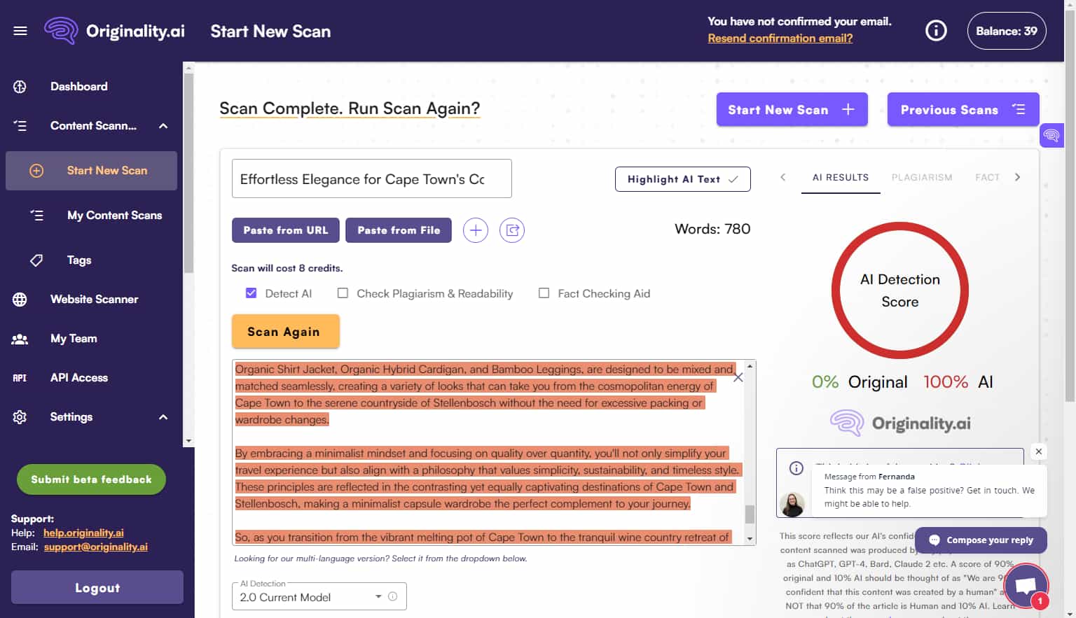 Claude AI Generated Content Get detected By Originality.ai